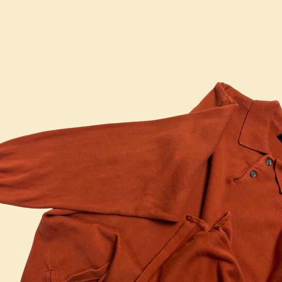 Burnt orange 90s/Y2K polo shirt by Izod, long sleeve vintage mens cotton polo - Picture 6 of 7